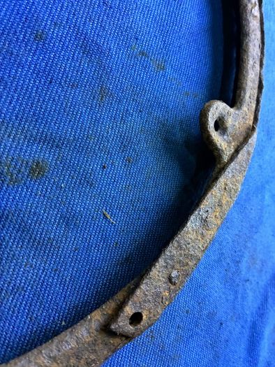 Cast iron band for end over end butter churn lid plus another misc butter churn item