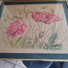 Large Poppy Framed Coter Coloer Signed Adele Sweeny 1990.