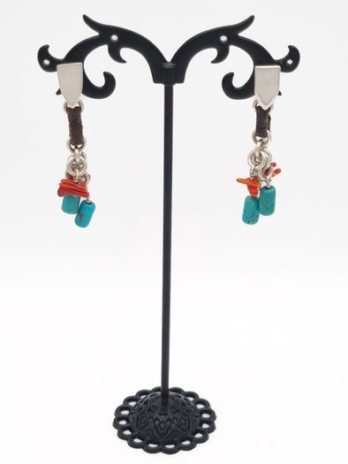 Vintage 925 Sterling Silver Turquoise & Carnelian Stud Earrings