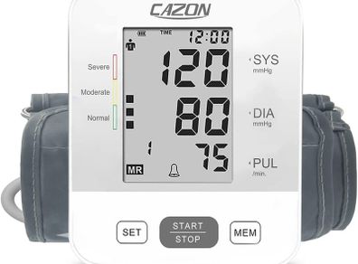 Blood Pressure Monitor Upper Arm BP Machine for Home Use BP Cuff Kit Pulse Rate Detection Meter with Cuff 22-32cm 2x99 Sets Memory LCD Display (White)