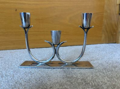 Mid-Century Modern silver-plated 3-light candelabra manufactured by Oneida Silversmith