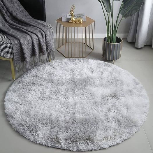 FREE P&P Round Rugs for Bedrooms Fluffy Living Room Circle Area Rug Soft Shaggy Carpet for Kids Room Floor Mat (Grey white, 80cm)