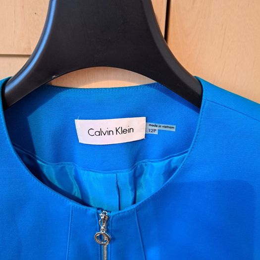 Calvin Klein Collarless Zip-Front Blazer Royal/Cobalt Blue Size UK16