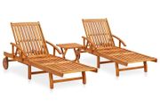 2 Piece Sunlounger Set with Table Solid Acacia Wood