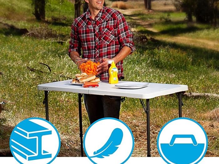 4 x 2 ft (122 x 61 cm) Rectangular Light Commercial Fold-in-Half Folding Table with 3 Adjustable Heights of 24/29/36 inch (FREE POSTAGE)