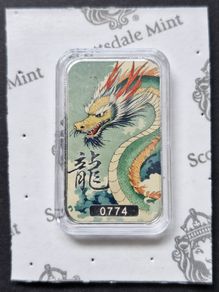 Huoyan 2025 1 oz .999 Silver Dragon Colored BU Bar in Sealed Capsule - Scottsdale Mint