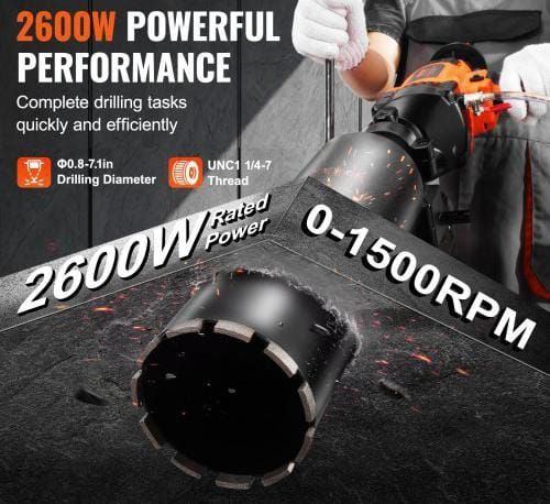 Core Drill Machine 2.03-18 cm Dia 2600W Handheld and Stand Core Drill Rig