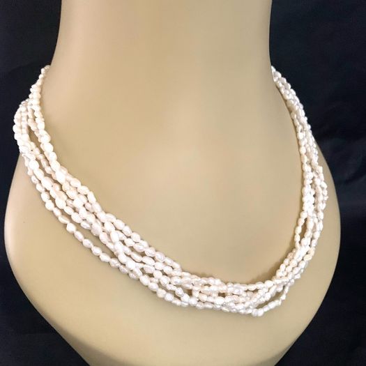 Vintage Five Strand natural Rice Pearl Necklace