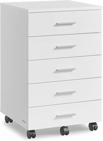 Rolling Cabinet Mobile Filing Cabinet Drawer Cabinet Printer Stand with 5 Drawers with Screwless Slide Rails for Office Home Office Cloud White