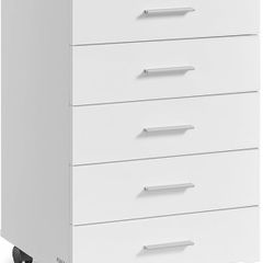 Rolling Cabinet Mobile Filing Cabinet Drawer Cabinet Printer Stand with 5 Drawers with Screwless Slide Rails for Office Home Office Cloud White