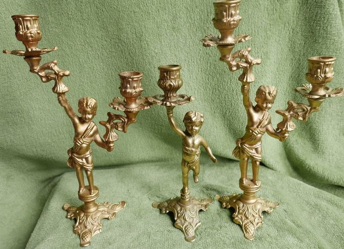 Vintage French Brass Cherub Candelabra, Antique Brass Candle Holders, Vintage Candlestick, Art Nouveau Brass Candlesticks