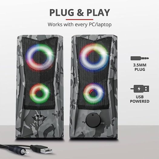 GXT 606 Javv RGB-Illuminated 2.0 PC Speakers, 12 W Peak Power, 3.5 mm Jack, Metal Grille, USB Powered Sound System, Speaker Set for Computer, Laptop, Mac