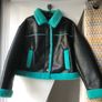 Primark size L turquoise faux leather shearling jacket Image 4