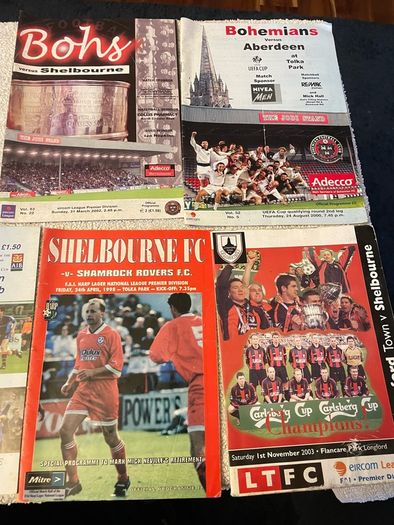 League of Ireland soccer programmes mostly Shelbourne any 5 for 10 euro
