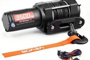 1587 kg Electric Winch, 12V DC ATV/UTV Winch with 5.5 mm x 10 m Synthetic Rope &amp; Wired Remote Control, IP55 Waterproof, Aluminum Housing Fairlead Mount Plate for Towing ATV, Black