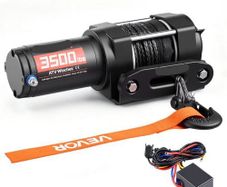 1587 kg Electric Winch, 12V DC ATV/UTV Winch with 5.5 mm x 10 m Synthetic Rope & Wired Remote Control, IP55 Waterproof, Aluminum Housing Fairlead Mount Plate for Towing ATV, Black