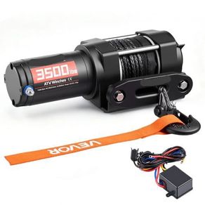 1587 kg Electric Winch, 12V DC ATV/UTV Winch with 5.5 mm x 10 m Synthetic Rope & Wired Remote Control, IP55 Waterproof, Aluminum Housing Fairlead Mount Plate for Towing ATV, Black