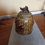 Vintage Porcelain Beehive Honey Pot with Wicker Basket Lid Image 3