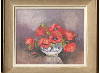 Original Edith Lunt Oil On Board Painting Poppies