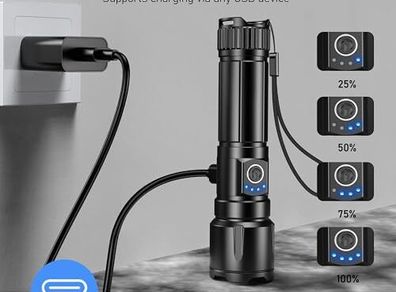LED Torch, 500000 Lumens Super Bright Torches Led - Adjustable Focus, 5000 mAh, IP67 Waterproof, Powerful Long Lasting Handheld Flashlight for Power Cuts, Camping, Hiking, Emergency etc.
