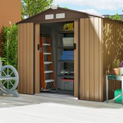 Metal 7ft x 4ft Garden Shed Large Patio Roofed Tool Metal Storage Building Foundation Sheds Box