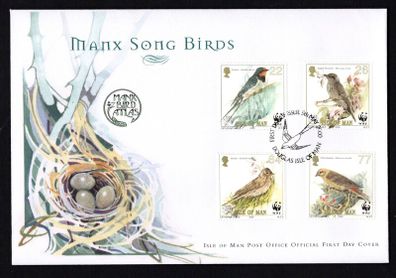 2000 Isle of Man Endangered Species Song Birds Commemorative Stamps Addressed First Day Cover (FDC).