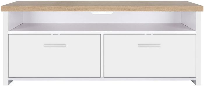 _TV table, TV cabinet with compartments and flap doors, TV cabinet, TV board, lowboard, table TV furniture white wood-colored