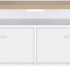 _TV table, TV cabinet with compartments and flap doors, TV cabinet, TV board, lowboard, table TV furniture white wood-colored