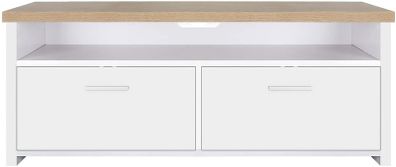 _TV table, TV cabinet with compartments and flap doors, TV cabinet, TV board, lowboard, table TV furniture white wood-colored