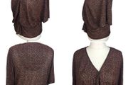 M&amp;s Dark Brown Orange Circle Print Short Dolman Sleeve Rushed Blouse Uk 22