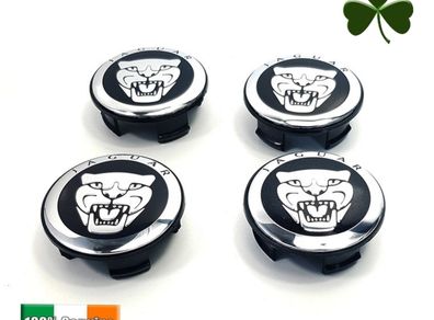 4x Hub Cover Center Wheel 58mm Jaguar Logo Badge Emblem Black/Chrome