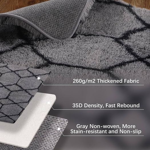 120 x 180 cm, Grey and Black, Soft Large Living Room Rug, Girls, Boys, Youth, Children's Room, High Pile, Fluffy Long Pile Bed Rug