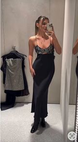 Zara black sequined V-neck dress, new