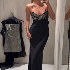 Zara black sequined V-neck dress, new