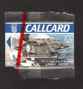 1996 Ireland 100 unit the visit of the U.S.S John. F. Kennedy (JFK) ship to Ireland in 1996 (Schlumberger SC7) Call Card Mint in packaging