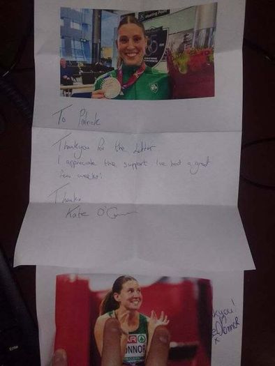 Signed photo and letter from athlete Kate O'Connor