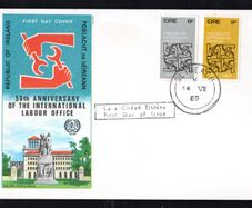 1969 Ireland 50th Anniversary of The International Labour Organisation Commemorative Stamps Illustrated Philart First Day Cover (FDC) with Sligeach (Sligo) steele cancel