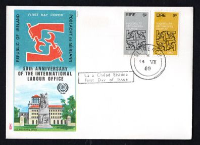 1969 Ireland 50th Anniversary of The International Labour Organisation Commemorative Stamps Illustrated Philart First Day Cover (FDC) with Sligeach (Sligo) steele cancel