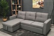 Sofa bed chaiselongue with storage Light Grey fabric.