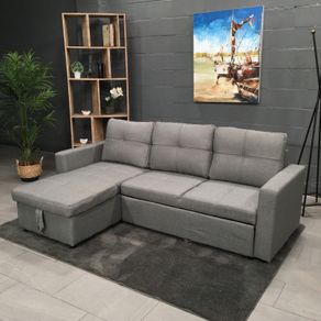 Sofa bed chaiselongue with storage Light Grey fabric.
