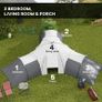 6-9 Man Tent with Bedrooms and Living Room, Accessories Included, Dark Grey Image 3