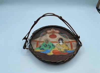 Vintage Japanese "Samurai" Brand Woven Rattan Basket Dish