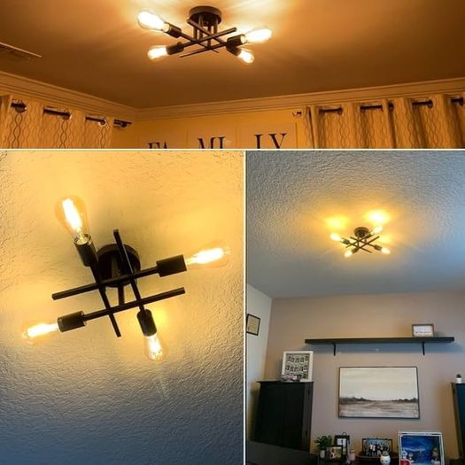 NEW SALE | Vintage Sputnik Ceiling Light, bringing luxury and comfort to your space in an instant under the warm light of E27 Edison bulb Modern Black 4-Light Chandelier, Recommend to use Edison Light Bulbs ( pls Search Bulb ASIN: B08G4YN3TJ) E27 lamphold
