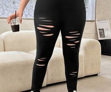Classy Black Ripped Leggings size 20