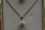 Vintage Sterling Silver Round CZ ball Pendant Chain Necklace (L18" - 3,02g)