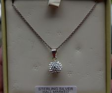 Vintage Sterling Silver Round CZ ball Pendant Chain Necklace (L18" - 3,02g)