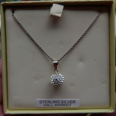 Vintage Sterling Silver Round CZ ball Pendant Chain Necklace (L18" - 3,02g)