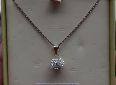 Vintage Sterling Silver Round CZ ball Pendant Chain Necklace (L18" - 3,02g)