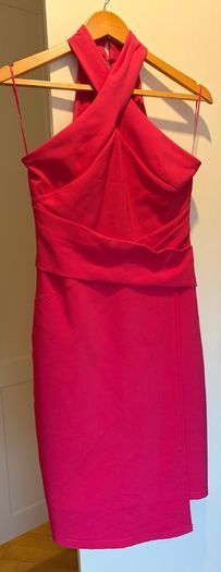 Lipsy Pink Cross.  Front Halter Neck Midi Dress    Size 10 (Excellent Condition)