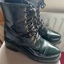 New Unisa Patent Leather Forest Green Biker Boots Image 6